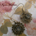 PF033 flor bronce, engranaje y cristal swarovski, largo 3,7cm