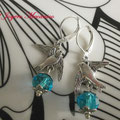 PA001 Pendientes pájaro y cuenta azul