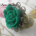 A005 Anillo filigrana bronce con flor verde