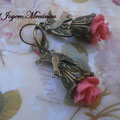 PF027 pájaro bronce y flor resina rosa, 5cm