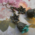 PF029 flor, bronce y rosa resina verde, 6cm