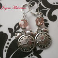 PR003 Pendientes reloj y cuenta rosa. Largo aprox. 5cm