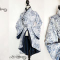 Commande kimono bleu blue flowers creation order japanese jacket