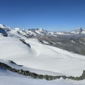 Ausblick nach Südwesten mit Castor, Pollux, Breithorn, Matterhorn