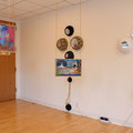 Hanging works by Naomi Okubo The works on the wall and floor by LuLu Meng  