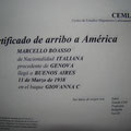 Certificado de arribo a America.