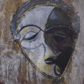 AFRIKANISCHE MASKE 1, 40X50CM, BITUMEN/ACRYL AUF LEINWAND, PREIS AUF ANFRAGE