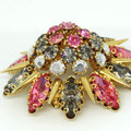 Beautiful High Domed Rhinestone Pin - lively pink with luminous black diamond stones prongs in a gold tone setting - Art.77/6 -SOLD OUT