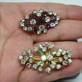 Aurora Borealis & Amethyst Rhinestone Brooches, sparkling oval design set by Austrian stones -2 enjoyable treasures for collection-art.969/3 -SOLD