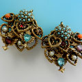 Lovely 1960  Rhinestones & Faux Coral,Turquoise,Pearls many Hearts Dangles Clip Earrings - Signed V A   -Art.292/3 -   SOLD