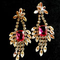 1970 chandelier earrings pink crystals  -art.40/3- SOLD OUT