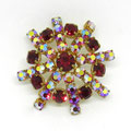 Shimmering Snowflake/Starburst Shaped RS Brooch - Festive Aurora Borealis & red Rhinestone Brooch - Art.636/5