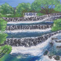 Stufen in Gutenberg, Abbild eines natürlichen Wasserfalls in Öl - Maße: 70 x 50 cm - Preis: 360 Euro 