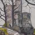 Burg Reußenstein, detailiert gemalte Darstellung der Burg Reußenstein im März  - Maße: 70x 50 cm  - Preis: 360 Euro