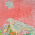 Vogel im Blumenbeet - 100 x 100cm - Acryl auf Leinwand