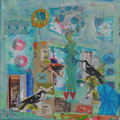 Kommt ein Vogel geflogen - 30 x 30cm & Rahmen - Collage auf Leinwand