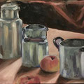 Omas Milchtöpfe, Öl auf Papier, 30 x 40 cm