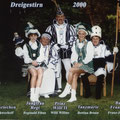 Dreigestirn 2000: Prinz Willi II. (Willi Wilms), Bauer Franz-Josef  (Berkele), Jungfrau Regi (Reginald Fibus)