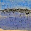 'Blauwduinen' 2013/ aquarelverf, pigment, houtskool op houtplankje, 21,5x20cm/ verkocht