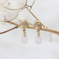 Ohrstecker Gelbgold 750 mit Brillanten und Rosenquarz, VERKAUFT