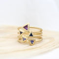 "Narnia" - mehrreihiger Goldring 740 mit Amethyst, Saphir, Iolith und Tansanit VERKAUFT
