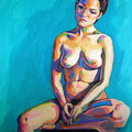 Nude on Turquoise, acrylic on wood, 18"x24"x1"
