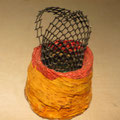 4105...5x3"dia: paper coil, foil, plastic mesh, birch bark