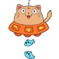 【ネコＵＦＯ】宇宙からはるばる地球の魚を求めてやってきた猫型ＵＦＯ。頭の「魚レーダー」を使い、魚を見つけ体の中に吸い上げる。たくさんの機能があるようだが、まだ明らかになっていない。