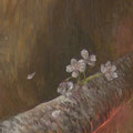 「桜」焼き板、岩絵の具