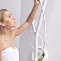 The shower head is detachable, can be turned and height can be adjusted.