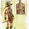 Ricostruzione di un guerriero Piceno ispirato alla statua nota come "Il Guerriro di Capestrano".
