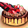 車絵イラストとケーキ