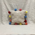 クッション201　ニット生成ブロックポンポンフレーム　350×350　＊オリジナルです＊