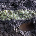 Verschiedene Olivineinschlüsse in Lava.