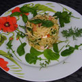 Spaghetti-Salat - lauwarm - mit Hähnchenfleisch