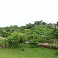 Blick von der "männlichen" Pyramide der Jaguar-Schlangen-Insel, in der Nähe von Minatitlan, Veracruz, auf die "Herz"-Pyramide