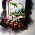 Porto cave with view to the river, watercolor and ink