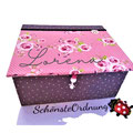 romantisches Rosen Schmuckkästchen M Japanstoff romantisch auf grauem Leinenstoff OHNE Lederband, personalisierbar 