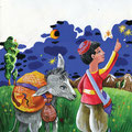 не изданная иллюстрация/ мальчик с осликом : гуашь/ not published illustration / boy with donkey : gouache