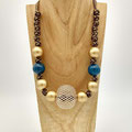 Collana Intrecciata a mano con perle in legno, Collana Etnica Colorata Portafortuna