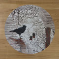 Rabenkrähe, Regentag / Crow, Rainy Day, Oil on Wood, D 50 cm