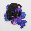 Dear Remembrance<紫の雲と横顔>、シナ合板・アクリル 、35 ×30cm