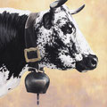 Gentiane - Acrylique sur toile - 61 x 50 cm - 2002<br><br>Peinture vache . dessin vache . vache vosgienne . toile . peinture animalière . peintre animalier . race vosgienne