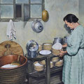 Chambre à fromages - Acrylique sur toile - 61 x 46 cm - 2013<br><br>Peinture . artiste peintre . peinture paysanne . femme . portrait . paysanne . munster
