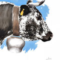 Sans titre - Encre couleur réhaussée de crayon noir sur papier - 40 x 50 cm - 2013<br><br>Peinture vache . dessin vache . vache vosgienne . toile . peinture animalière . peintre animalier . race vosgienne