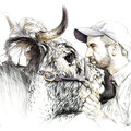 Fabien - Encre couleur réhaussée de crayon noir sur papier - 40 x 50 cm - 2021<br><br>Peinture vache . dessin vache . vache vosgienne . toile . peinture animalière . peintre animalier . race vosgienne