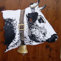Gentiane - Acrylique sur bois - 60 x 60 cm environ - 2008<br><br>Peinture vache . dessin vache . vache vosgienne . toile . peinture animalière . peintre animalier . race vosgienne