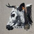 Altesse - Acrylique sur toile de lin écru - 50 x 50 cm - 2016<br><br>Peinture vache . vache vosgienne . toile . peinture animalière . peintre animalier . race vosgienne
