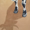 L'ombre de Rosa - Acrylique et sable sur toile - 96 x 128 cm - 2023<br><br>Peinture vache . vache vosgienne . toile . peinture animalière . peintre animalier . race vosgienne
