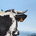 Hermine - Acrylique sur toile - 46 x 55 cm - 2010<br><br>Peinture vache . dessin vache . vache vosgienne . toile . peinture animalière . peintre animalier . race vosgienne